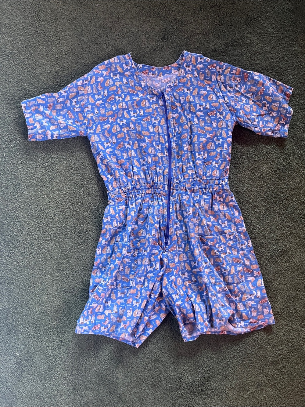 Handmade Vintage Novelty Cat Print Romper - Playful Graphic Print